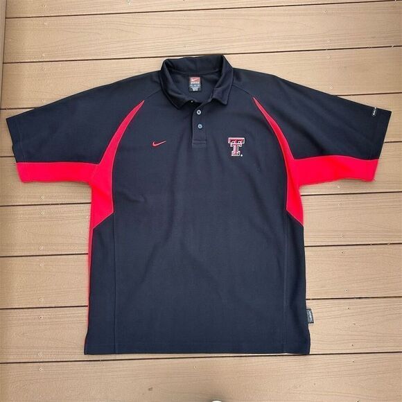Vintage Nike Texas Tech Red Raiders Men's Black Dri-FIT Polo Shirt Size L - Picture 1 of 6